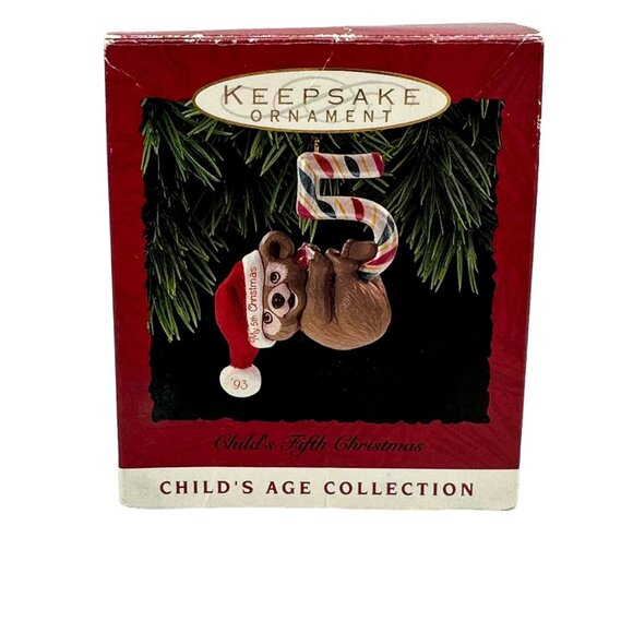 Hallmark Keepsake Ornament Childs Fifth Christmas 1993 Teddy Bear Age Collection - Picture 6 of 8